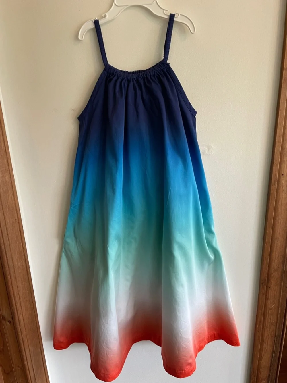CASABLANCA Paris Girls Ombre Halter-Style Maxi Dress in Navy, Teal & Coral 9-10